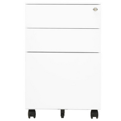 Mobile File Cabinet in White - 3 Drawer Steel Filing Cabinet with Lock, 39x45x60 cm