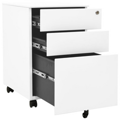 Mobile File Cabinet in White - 3 Drawer Steel Filing Cabinet with Lock, 39x45x60 cm