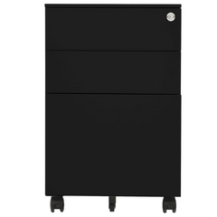 Mobile File Cabinet - Black Steel, 3 Drawer, Lockable, Portable - 39x45x60 cm