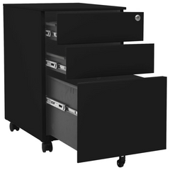 Mobile File Cabinet - Black Steel, 3 Drawer, Lockable, Portable - 39x45x60 cm