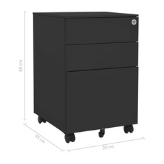 Mobile File Cabinet - Anthracite Steel, 3 Drawers, Lockable, 39x45x60 cm, Ideal for Office Organization