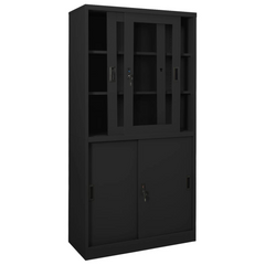 Durable Anthracite Office Cabinet with Sliding Doors 90x40x180 cm - Steel Construction