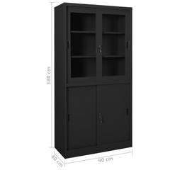 Durable Anthracite Office Cabinet with Sliding Doors 90x40x180 cm - Steel Construction