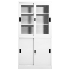 White Office Cabinet with Sliding Doors, Steel Frame, 90x40x180 cm - Secure & Sturdy Storage Solution