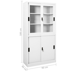 White Office Cabinet with Sliding Doors, Steel Frame, 90x40x180 cm - Secure & Sturdy Storage Solution