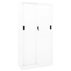 Durable Office Cabinet with Sliding Door - White, 90x40x180 cm, Steel Storage Solution