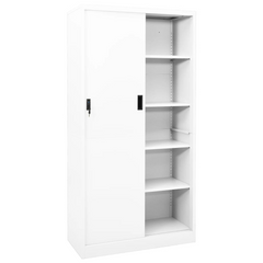 Durable Office Cabinet with Sliding Door - White, 90x40x180 cm, Steel Storage Solution