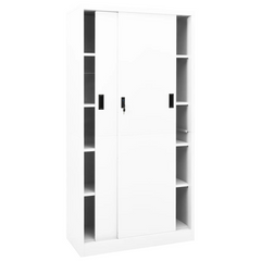 Durable Office Cabinet with Sliding Door - White, 90x40x180 cm, Steel Storage Solution