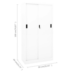 Durable Office Cabinet with Sliding Door - White, 90x40x180 cm, Steel Storage Solution