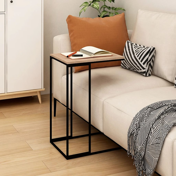 Stylish C-Shaped Side Table Black 40x30x59 cm | Durable Engineered Wood & Iron Construction