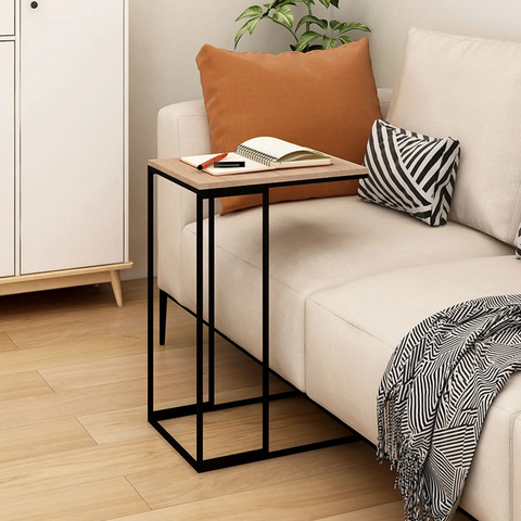 Stylish C-Shaped Side Table Black 40x30x59 cm | Durable Engineered Wood & Iron Construction