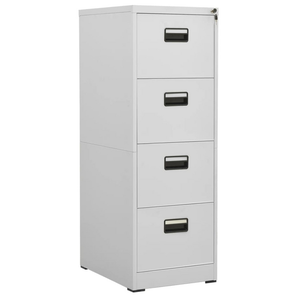 Light Grey Steel Filing Cabinet with 4 Drawers and Lock - 46x62x133 cm