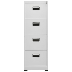 Light Grey Steel Filing Cabinet with 4 Drawers and Lock - 46x62x133 cm