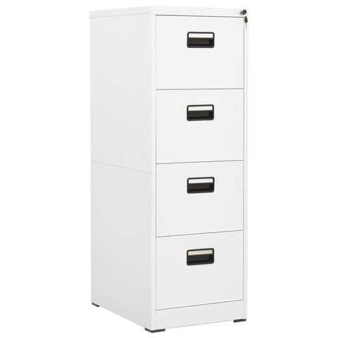 Steel Filing Cabinet – Modern White, 4 Drawers, Lockable, 46x62x133 cm – Durable Office Storage