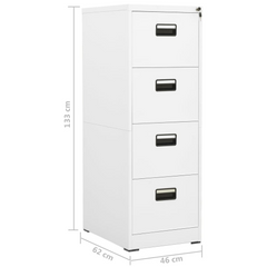 Steel Filing Cabinet – Modern White, 4 Drawers, Lockable, 46x62x133 cm – Durable Office Storage