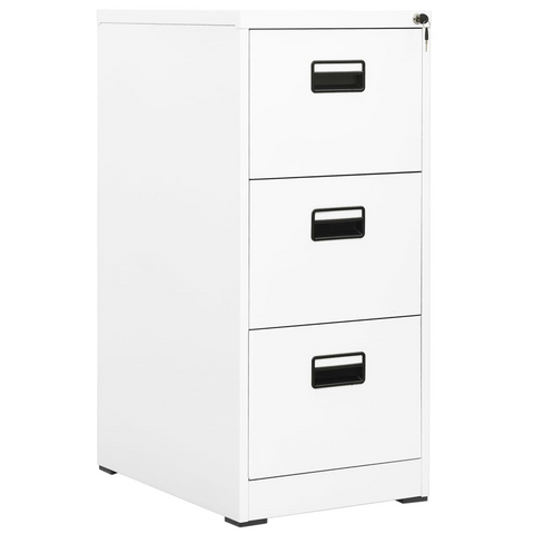 Modern Steel Filing Cabinet - White, 46x62x102.5 cm, Durable and Spacious with 3 Drawers and Lock