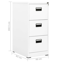 Modern Steel Filing Cabinet - White, 46x62x102.5 cm, Durable and Spacious with 3 Drawers and Lock