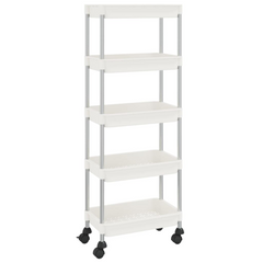 5-Tier Kitchen Trolley, White, 42x29x128 cm, Sturdy Iron and Durable ABS, Mobile Storage Cart with Wheels and Brakes - Ideal for Kitchen, Bathroom, Office Organization