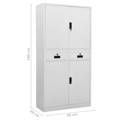 Steel Office Cabinet with Lock | Light Grey 90x40x180 cm | Durable & Secure Filing Storage Solution