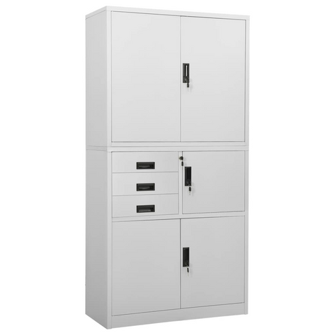 Steel Office Cabinet with Adjustable Shelves & Lock - Light Grey, 90x40x180 cm