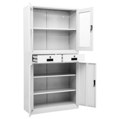 Office Cabinet White - Durable Steel & Tempered Glass (90x40x180 cm) - Ideal for Organized File Storage