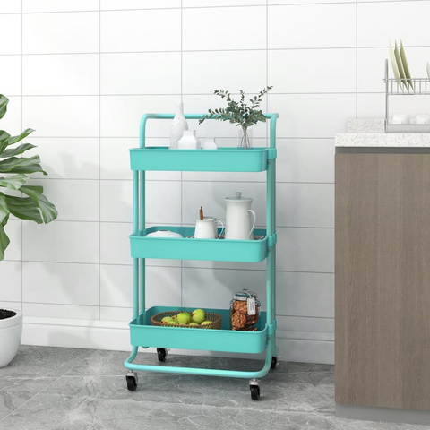 3-Tier Kitchen Trolley in Turquoise - 42x35x85 cm, Durable Iron and ABS Construction