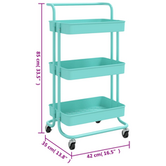 3-Tier Kitchen Trolley in Turquoise - 42x35x85 cm, Durable Iron and ABS Construction