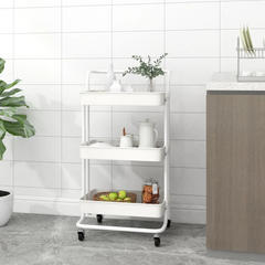 3-Tier Kitchen Trolley White - 42x35x85 cm | Iron and ABS | Kitchen Storage Cart