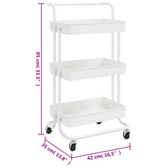 3-Tier Kitchen Trolley White - 42x35x85 cm | Iron and ABS | Kitchen Storage Cart