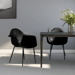 Set of 2 Black Dining Chairs - Modern PP Material with Sturdy Metal Legs