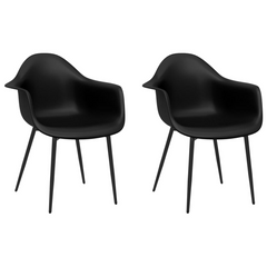 Set of 2 Black Dining Chairs - Modern PP Material with Sturdy Metal Legs