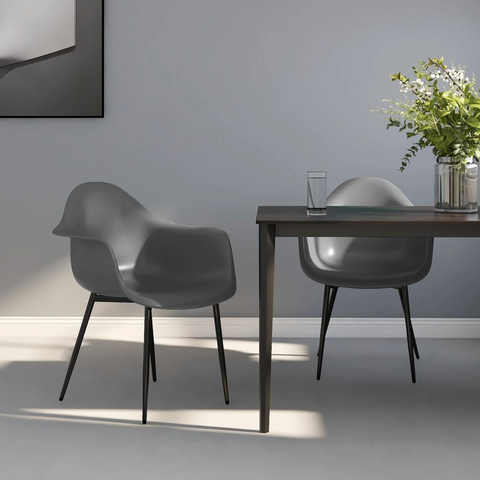 Set of 2 Modern Grey Dining Chairs, Ergonomic Design with Sturdy Metal Legs