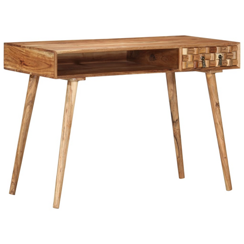 Rustic Solid Acacia Wood Writing Desk - 115x50x76 cm with Drawer & Compartment