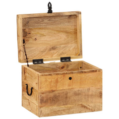 Antique-Style Storage Box 39x28x31 cm Solid Mango Wood – Natural Finish, Hinged Lid, Ample Storage Space