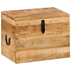 Antique-Style Storage Box 39x28x31 cm Solid Mango Wood – Natural Finish, Hinged Lid, Ample Storage Space