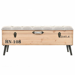 110 cm Solid Firwood Storage Bench with Vintage Design and Padded Seat