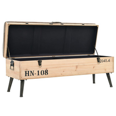 110 cm Solid Firwood Storage Bench with Vintage Design and Padded Seat