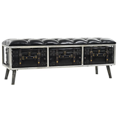 110 cm Black Storage Bench with Artificial Leather Upholstery and Industrial Design