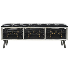 110 cm Black Storage Bench with Artificial Leather Upholstery and Industrial Design