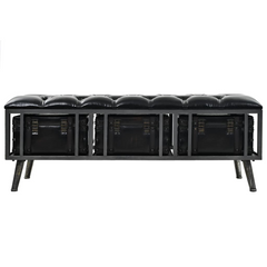 110 cm Black Storage Bench with Artificial Leather Upholstery and Industrial Design