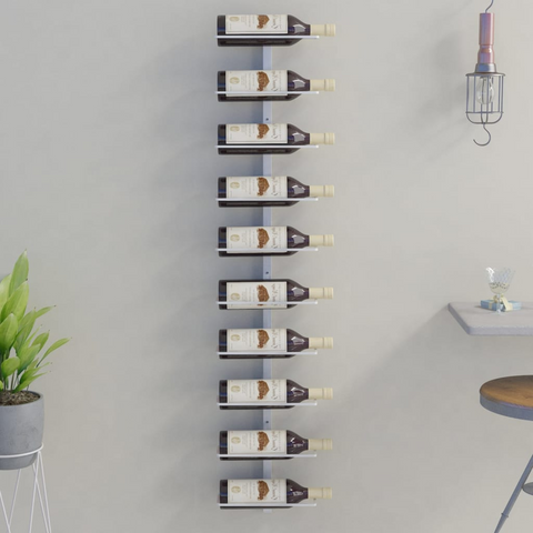 Wall-mounted Wine Rack for 10 Bottles - White Metal | Convenient Storage and Modern Design