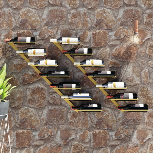 Wall-mounted Wine Rack for 7 Bottles (Set of 2) in Gold Metal - Modern and Stylish Wine Storage Solution