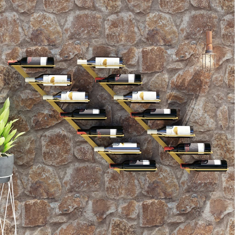 Wall-mounted Wine Rack for 7 Bottles (Set of 2) in Gold Metal - Modern and Stylish Wine Storage Solution