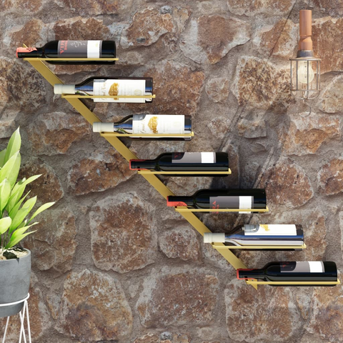 Wall-mounted Wine Rack for 7 Bottles - Gold Metal | Organize & Display Your Wine Collection