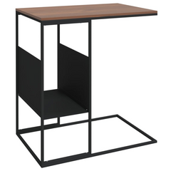 Black Side Table 55x36x59.5 cm - Engineered Wood with Iron Frame, C-Shaped Design