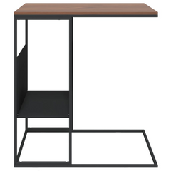 Black Side Table 55x36x59.5 cm - Engineered Wood with Iron Frame, C-Shaped Design