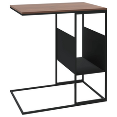 Black Side Table 55x36x59.5 cm - Engineered Wood with Iron Frame, C-Shaped Design