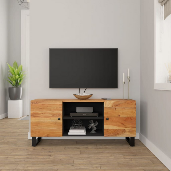 Solid Acacia Wood TV Cabinet - 105x33x46 cm, Industrial Style Media Console