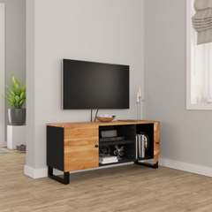 Solid Acacia Wood TV Cabinet - 105x33x46 cm, Industrial Style Media Console