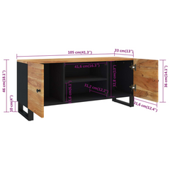 Solid Acacia Wood TV Cabinet - 105x33x46 cm, Industrial Style Media Console